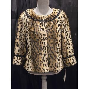 Vintage Faux Fur Terry Lewis Cropped Leopard Print Swing Jacket Size Large NWT